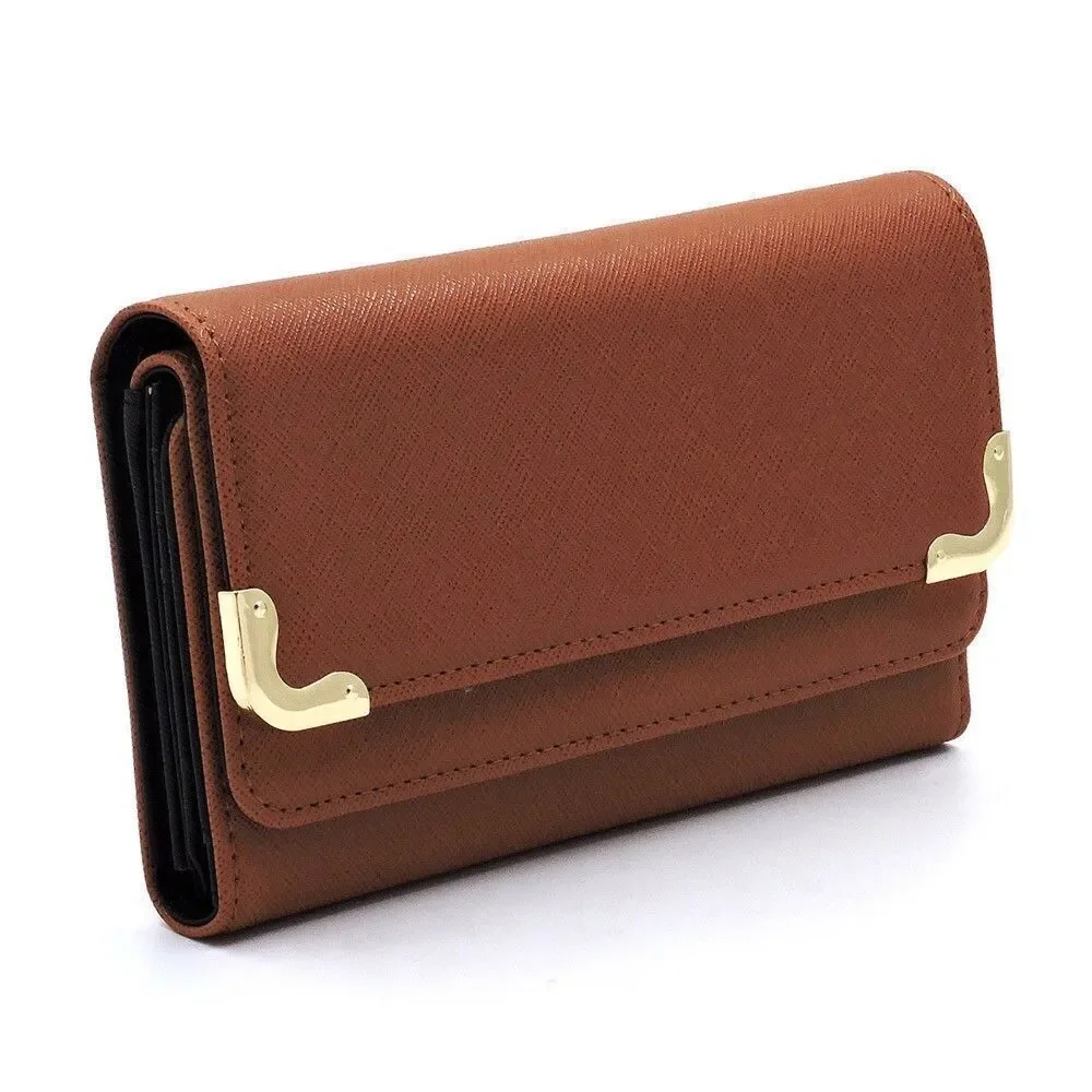 Women's Brown Tri-fold Clutch Cell Phone Wallet with  Credit Card Slots